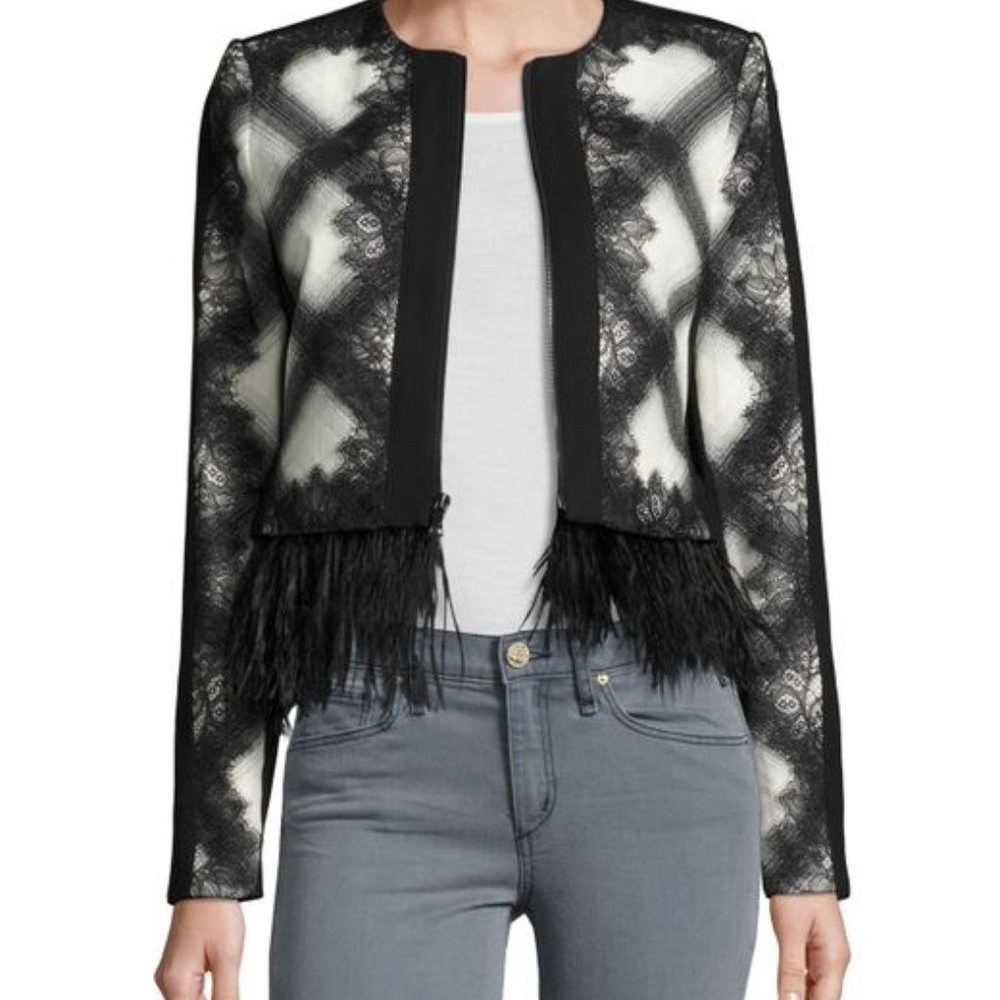BCBGMaxazria ostrich feather trim Jacket